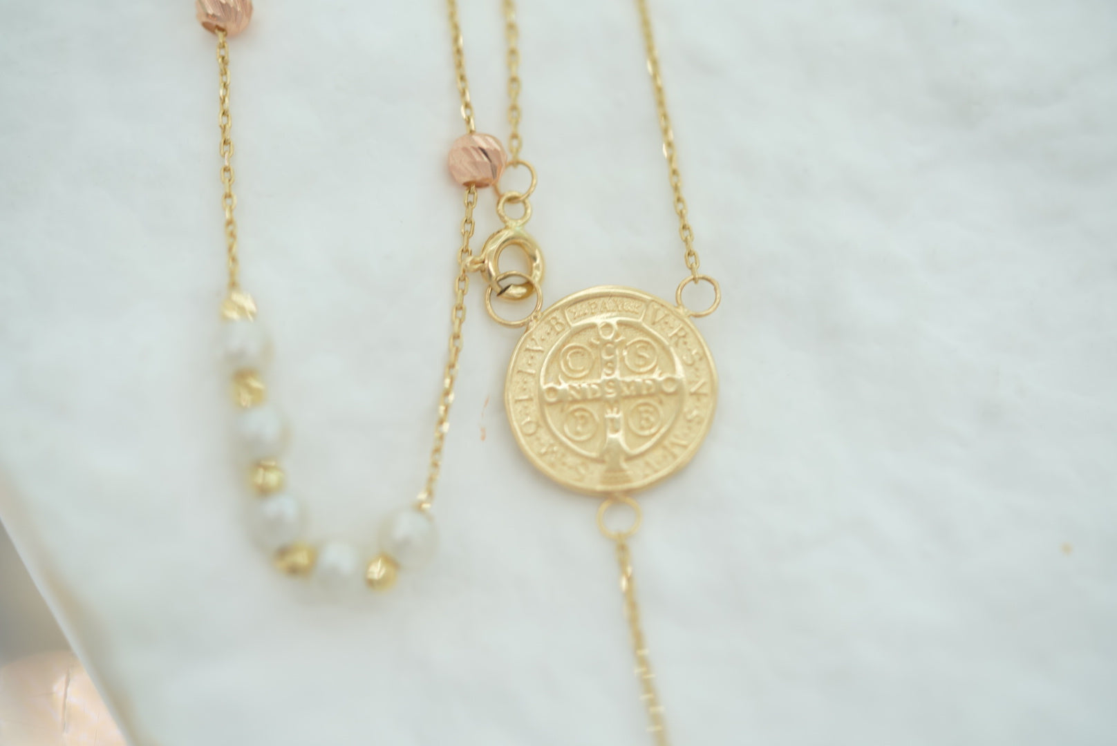 14k Women’s Rosary - Pearl & Faith