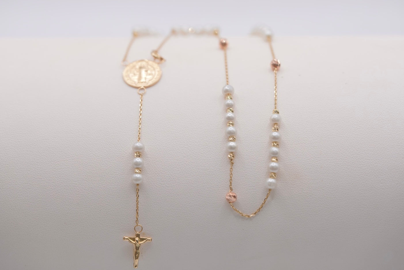 14k Women’s Rosary - Pearl & Faith