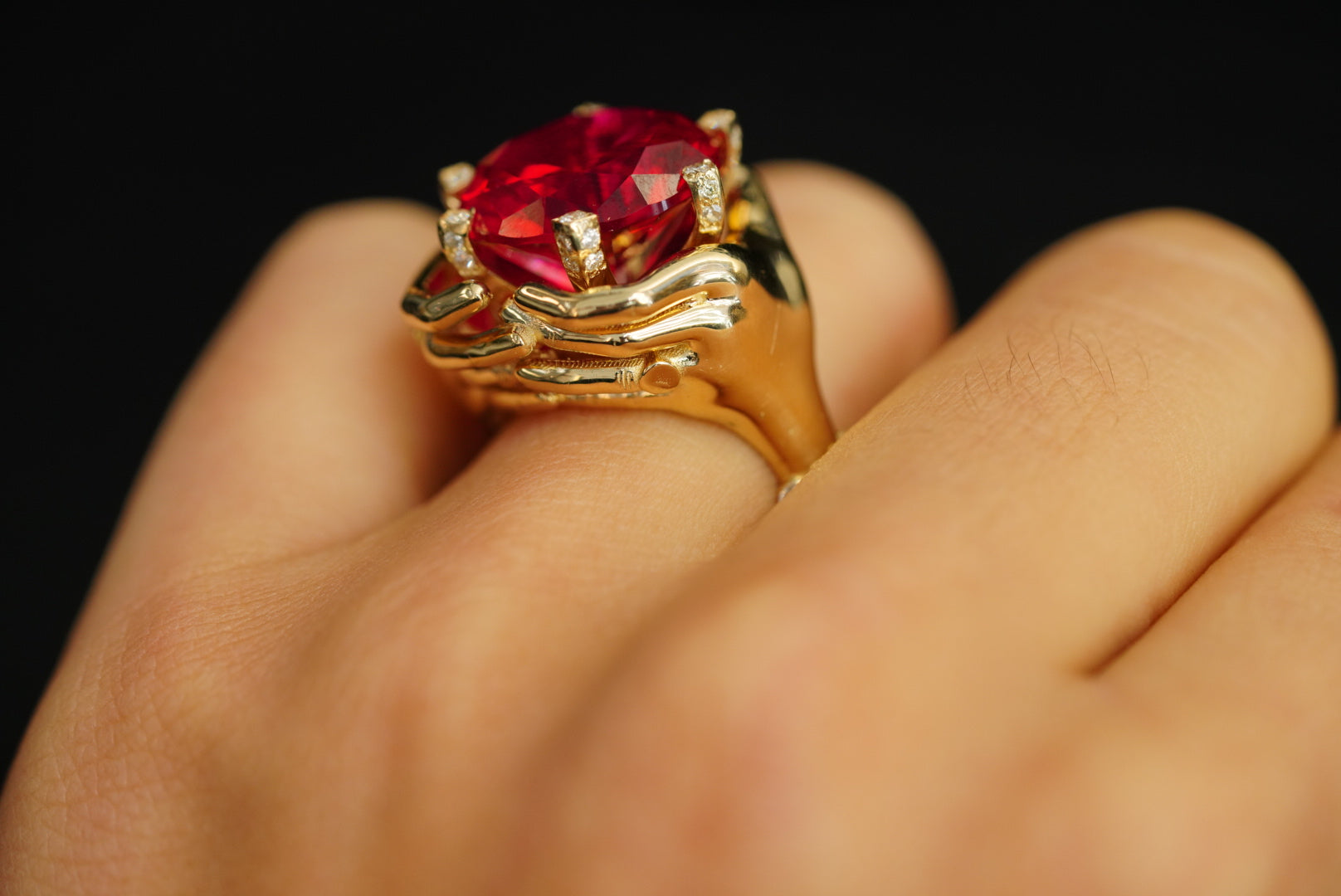 14k Synthetic Ruby Diamond Ring