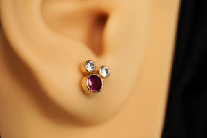 14k Three Crystals Earring