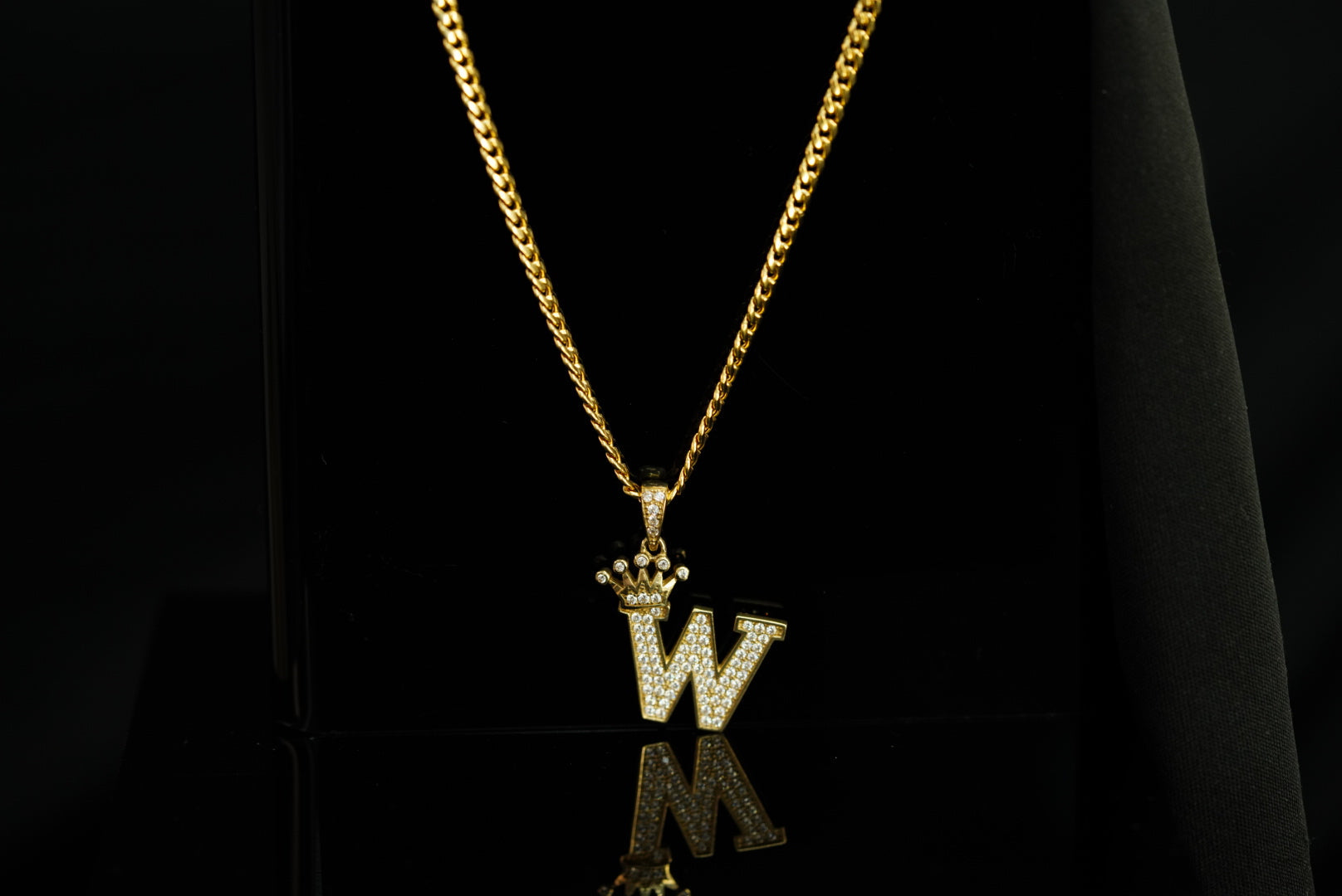 10k Initial Crystal Crown Pendant