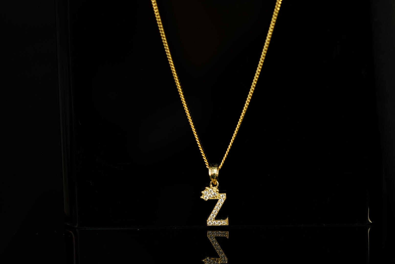 14k Initial Crystal Crown Pendant