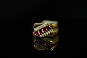 10k Rectangular with White and Pink Crystals Ring