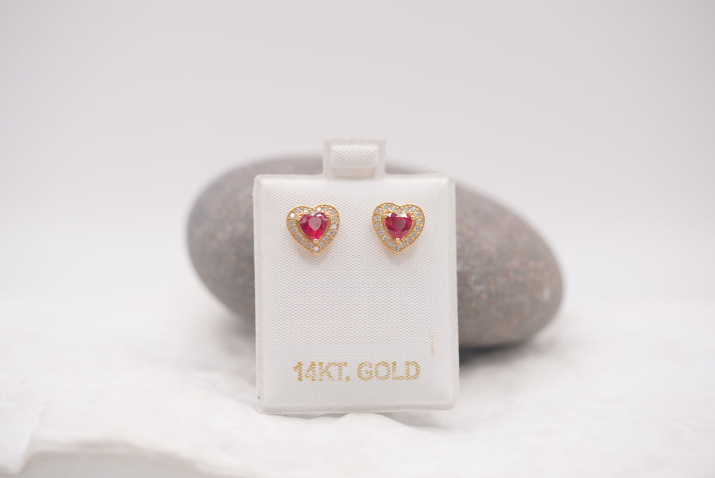 14k Earrings - Pink Hearts