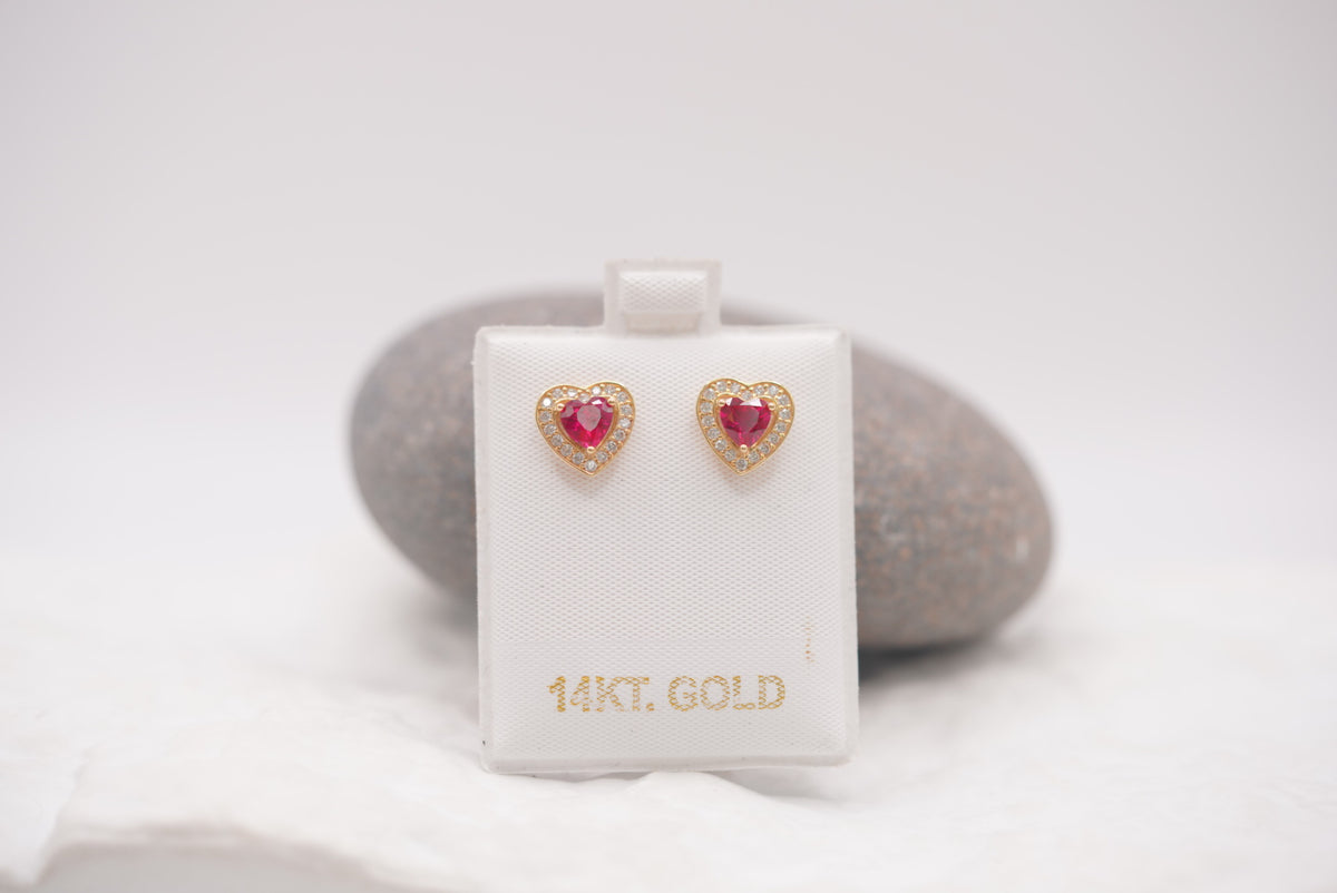 14k Earrings - Pink Hearts