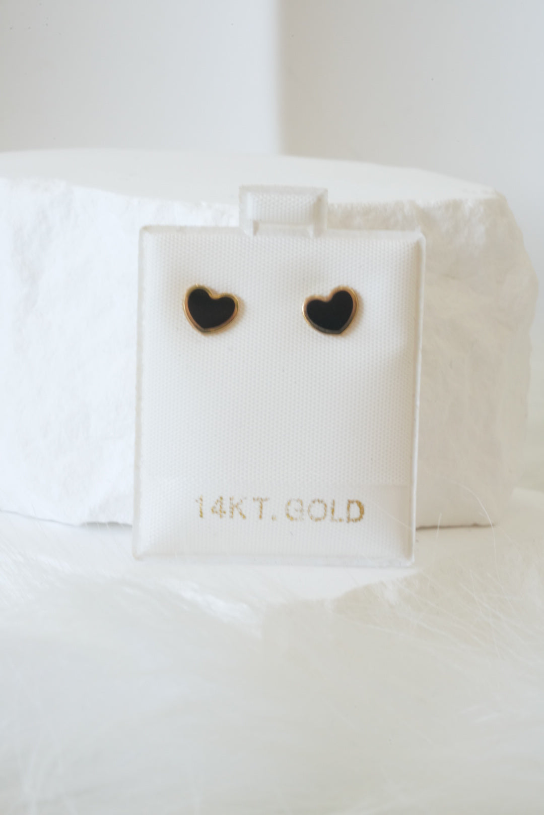 14k Earrings - Black Hearts