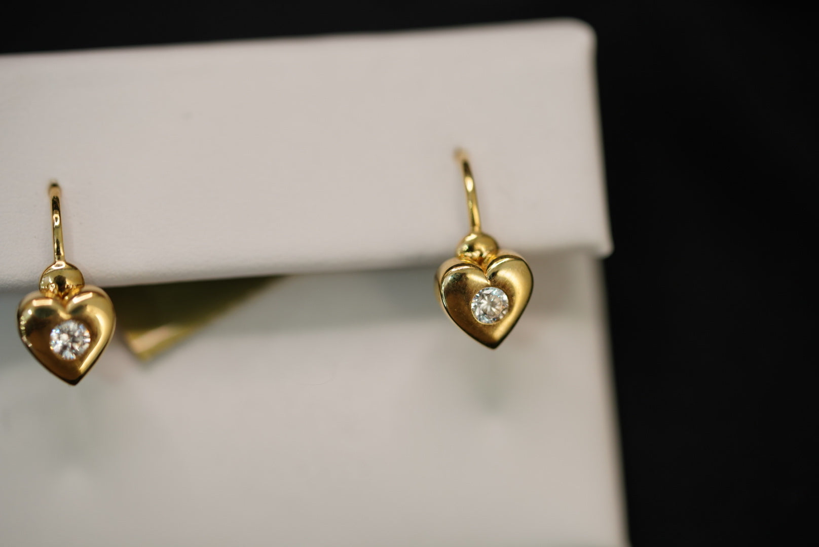 14k Heart with Crystal Huggies