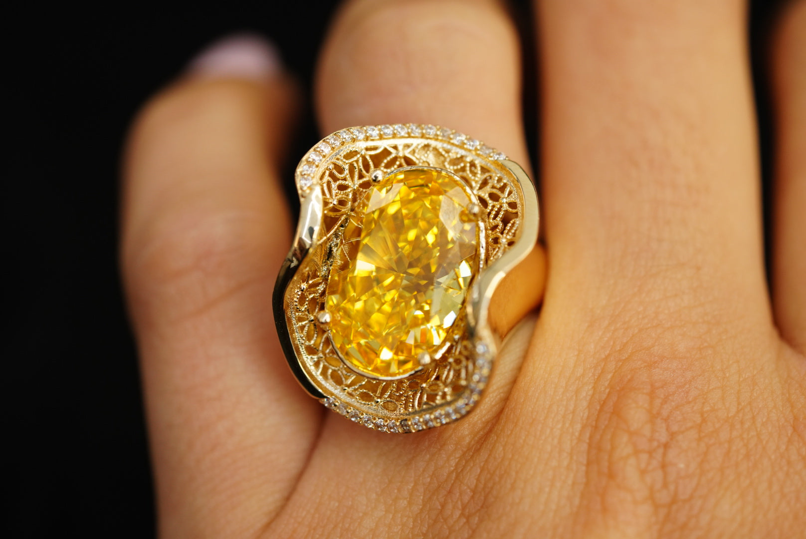 14k Yellow Crystal Curved Ring