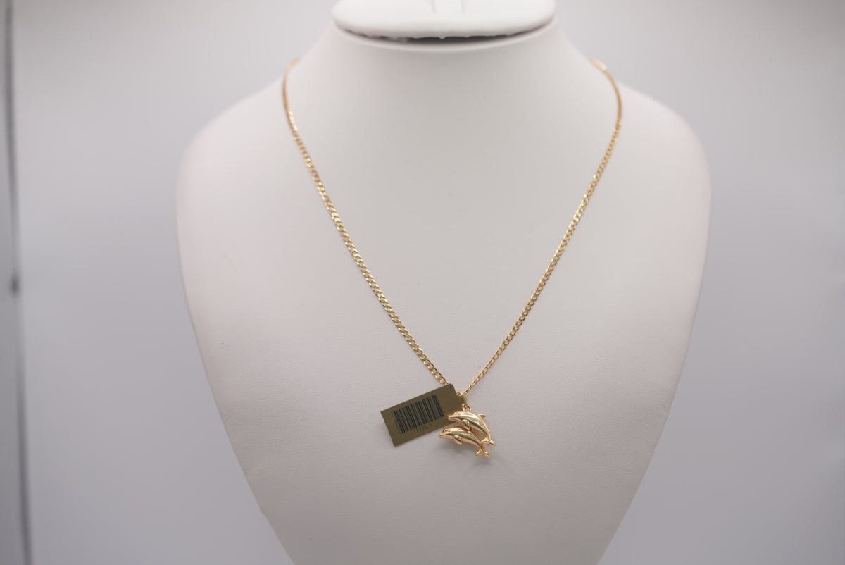 14k D Cut Chain with Pendant - Dolphin Love