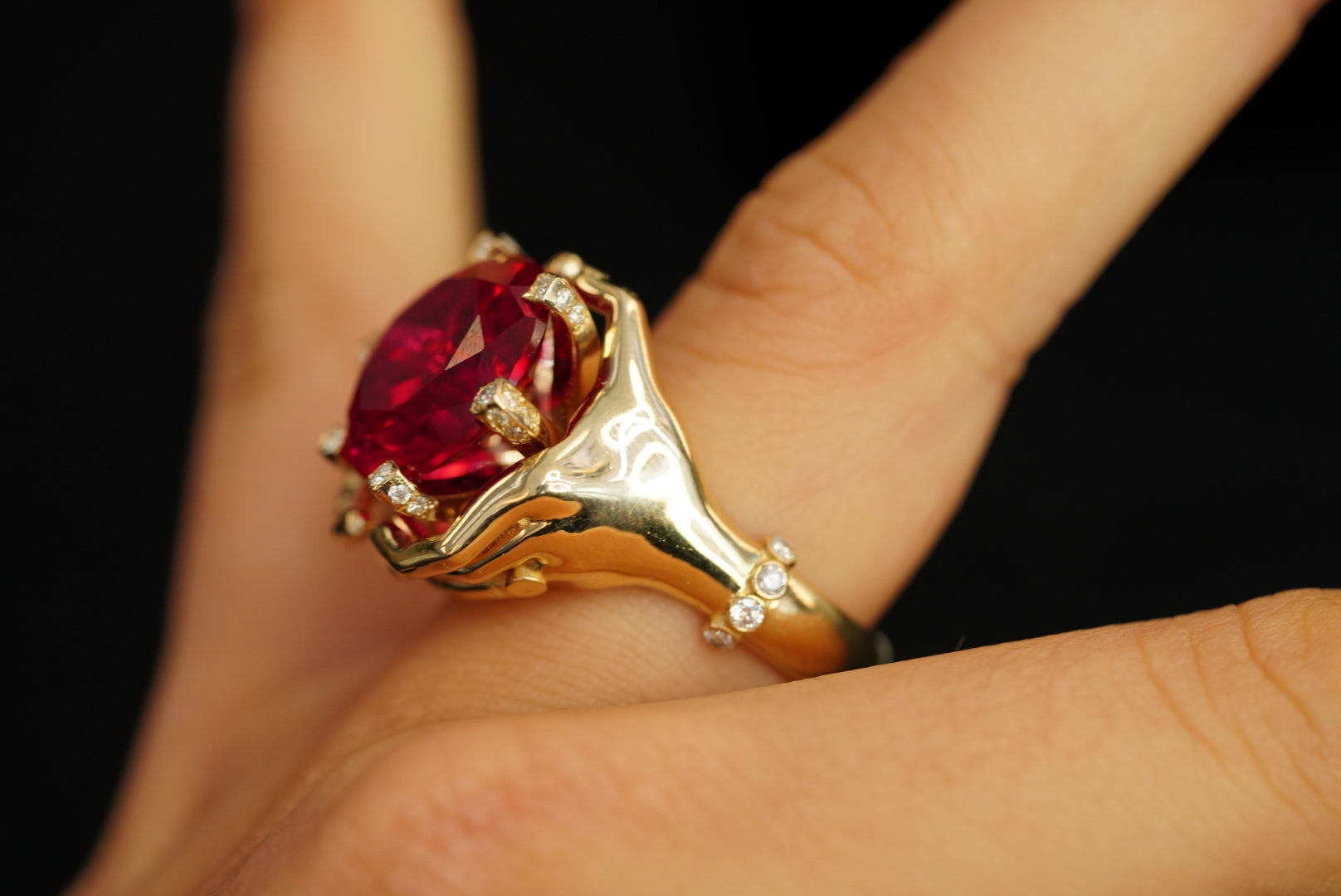 14k Synthetic Ruby Diamond Ring