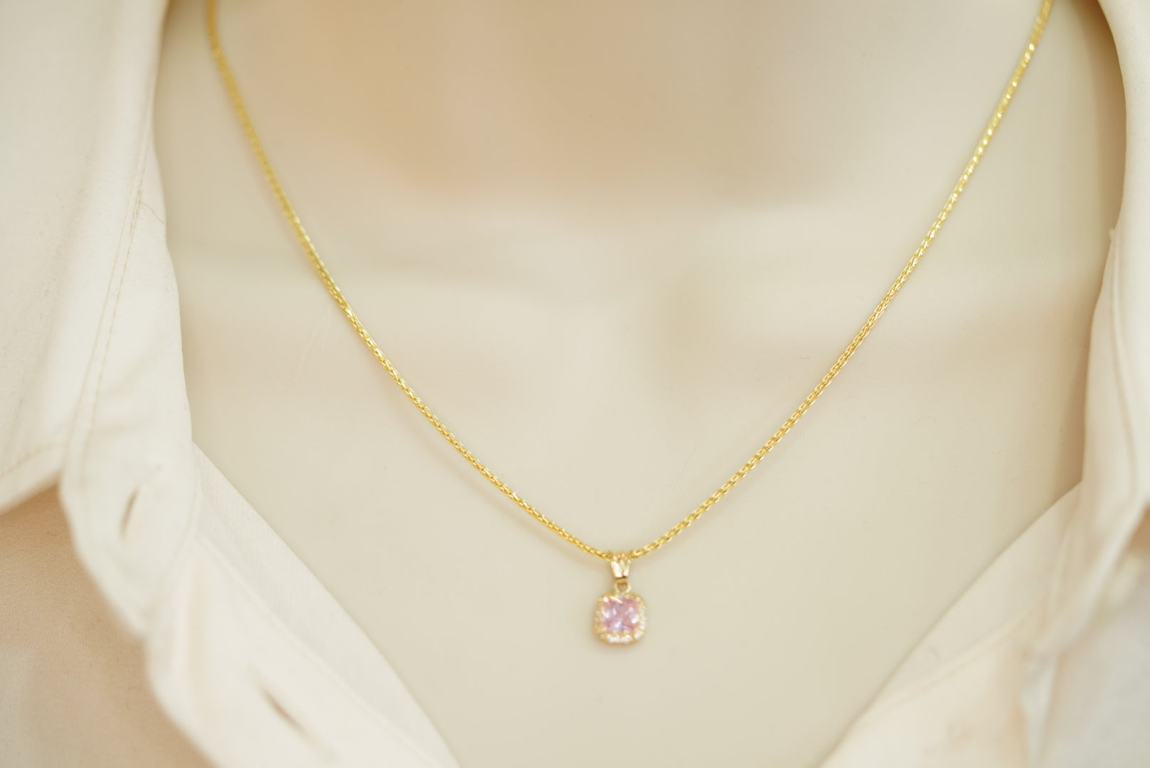 14k Set or Single Square Light Pink Earring, Chain and Pendant