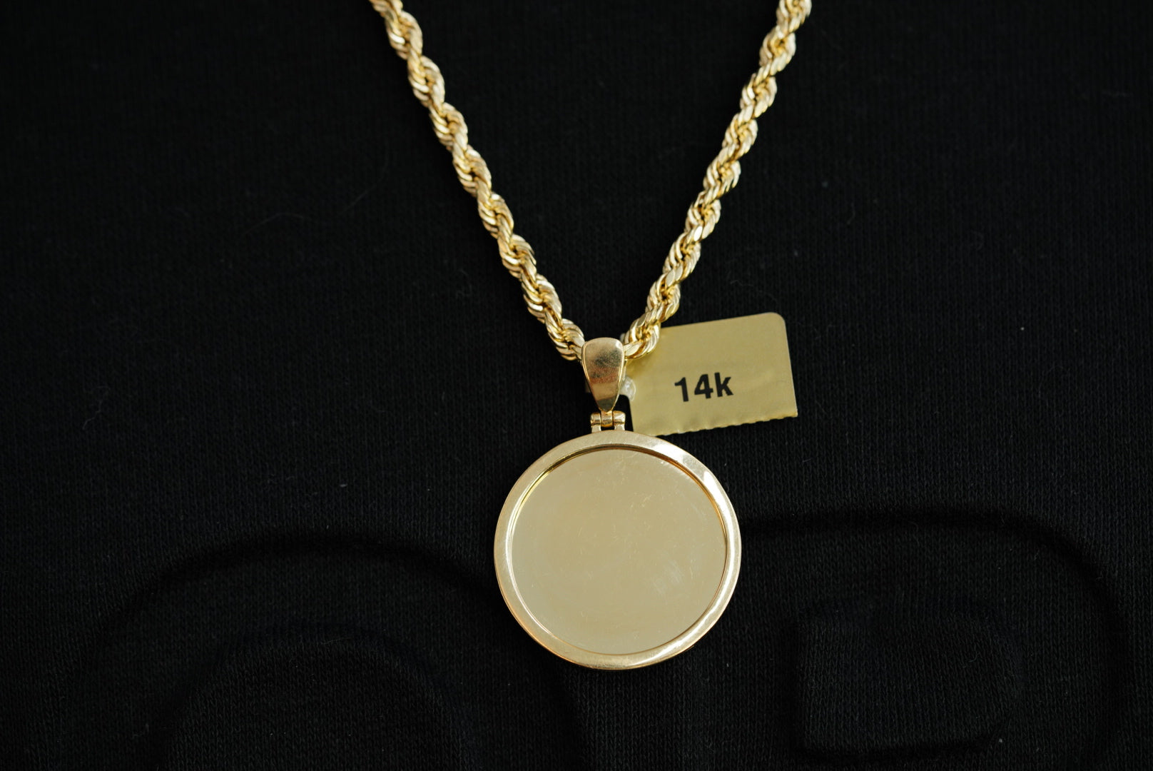 14k Round Photo Pendant with Rope Chain