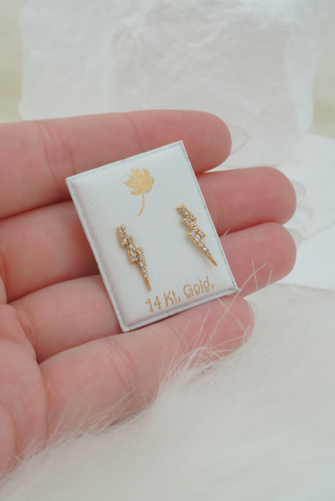 14k Baby Earrings - Lightning