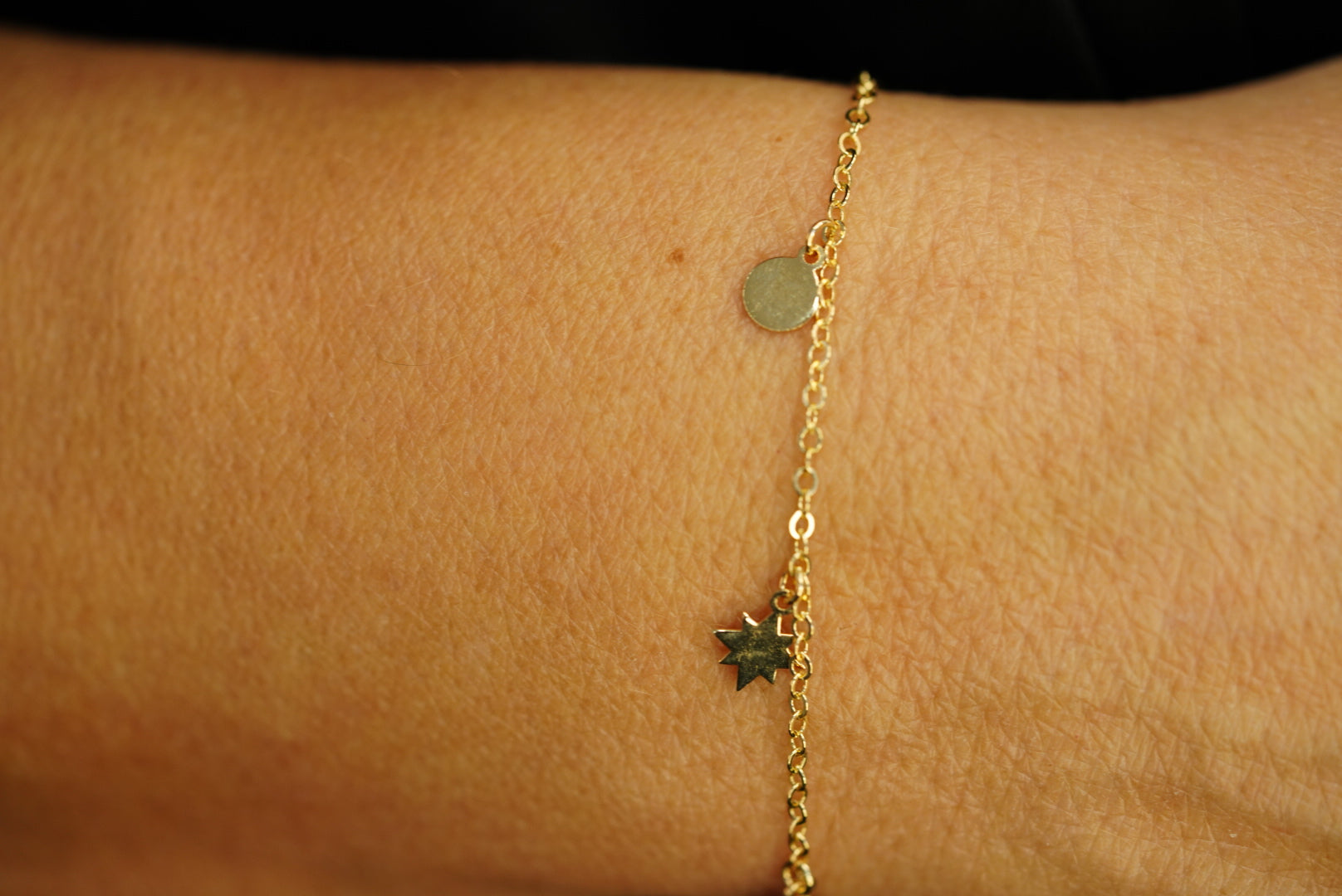 14k Star and Moon Pendant Bracelet