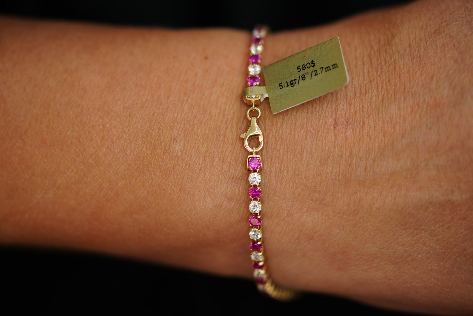 14k Blue or Pink Crystal Bracelet