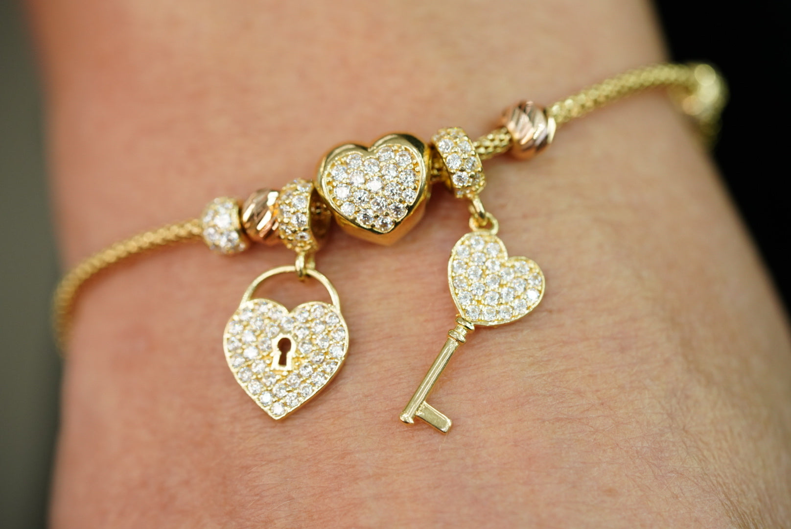 14k Charms Lock Heart Bracelet