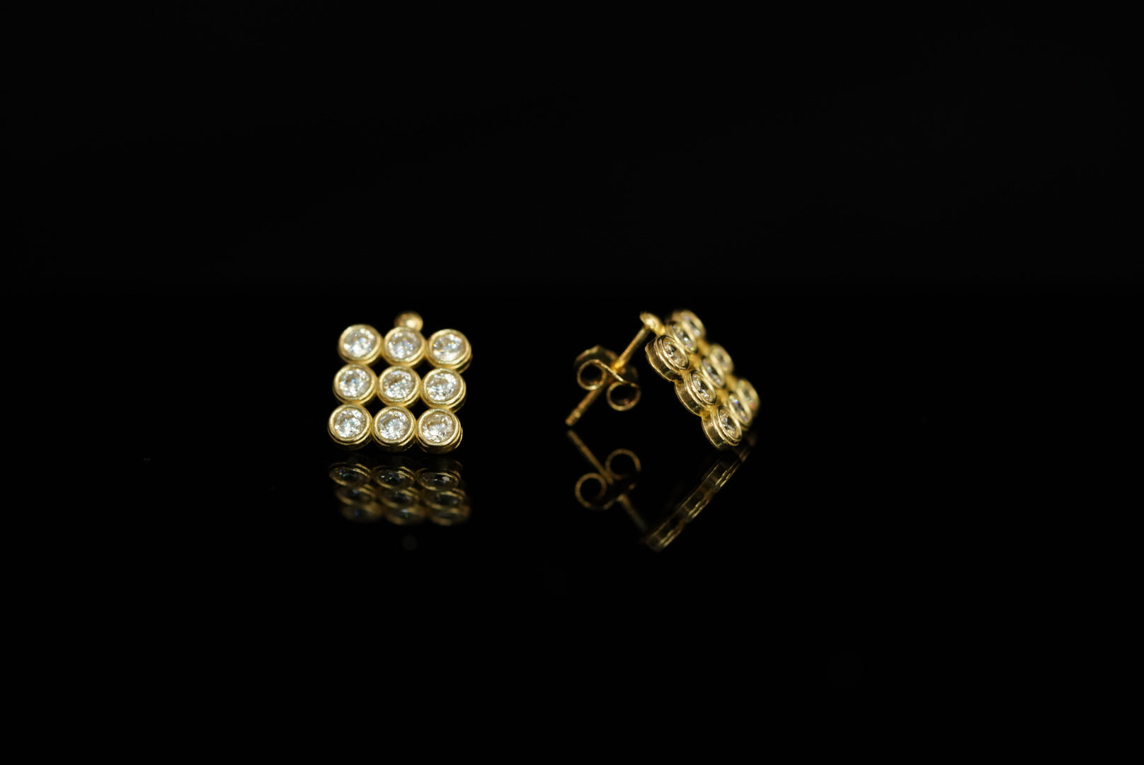 10k Three Line Crystals Stud Earrings