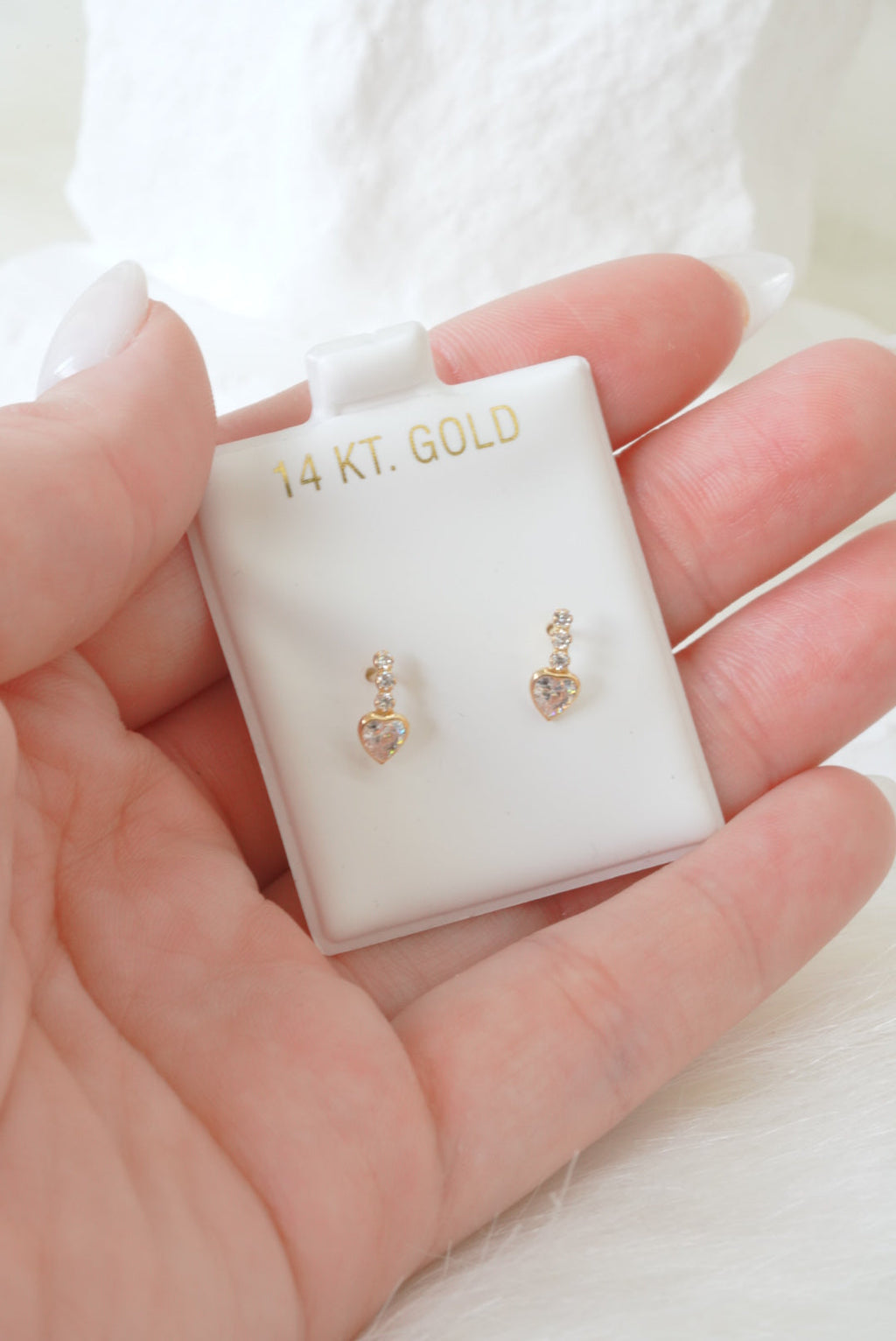 14k Baby Earrings - Heart Hanging