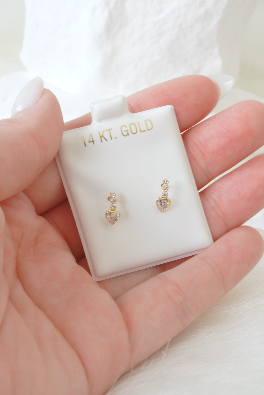 14k Baby Earrings - Heart Hanging