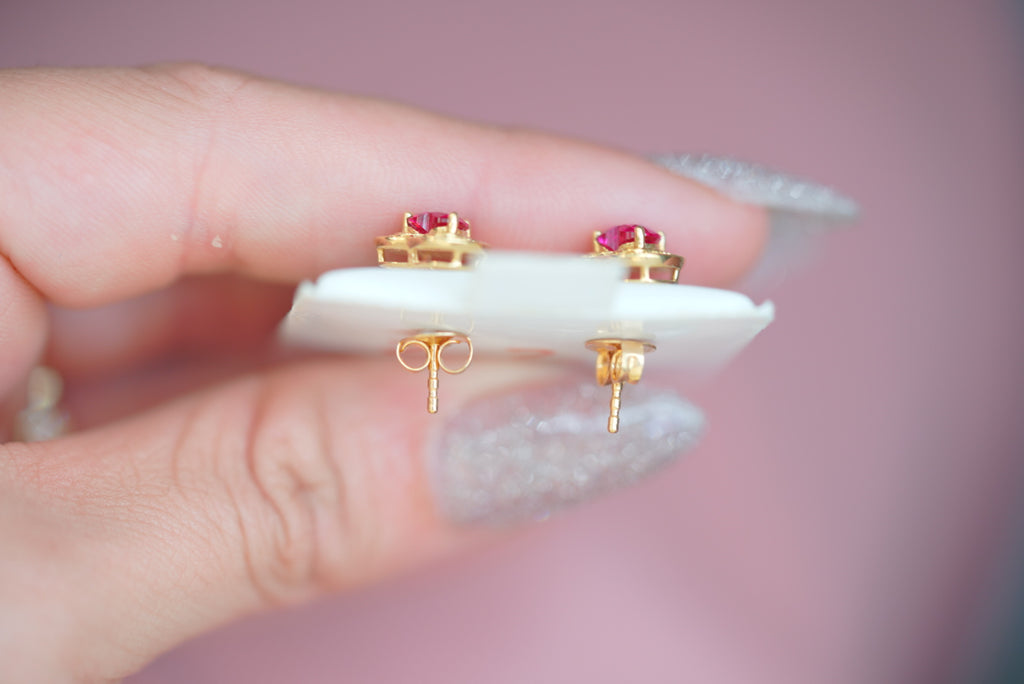 14k Earrings - Pink Hearts