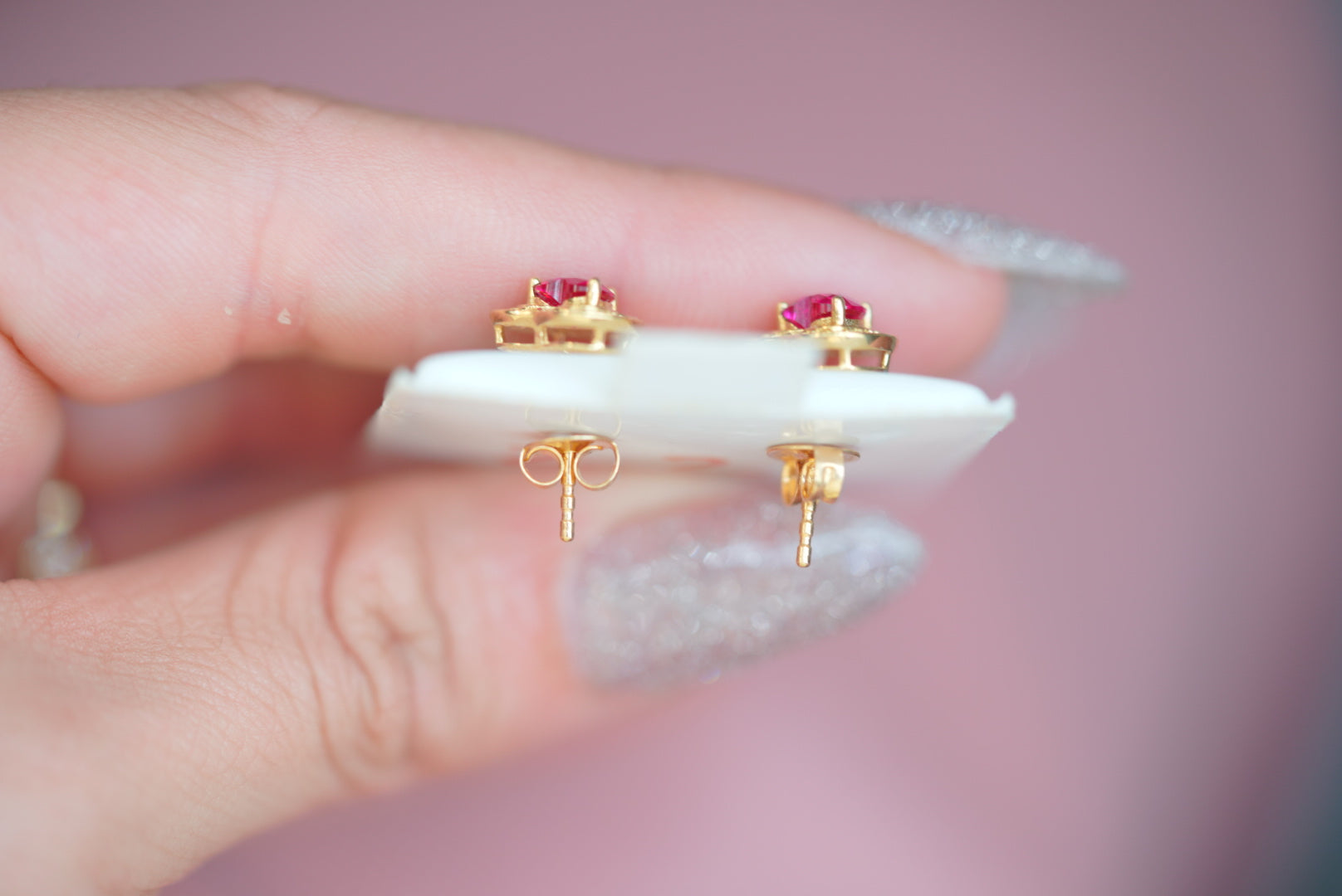 14k Earrings - Pink Hearts
