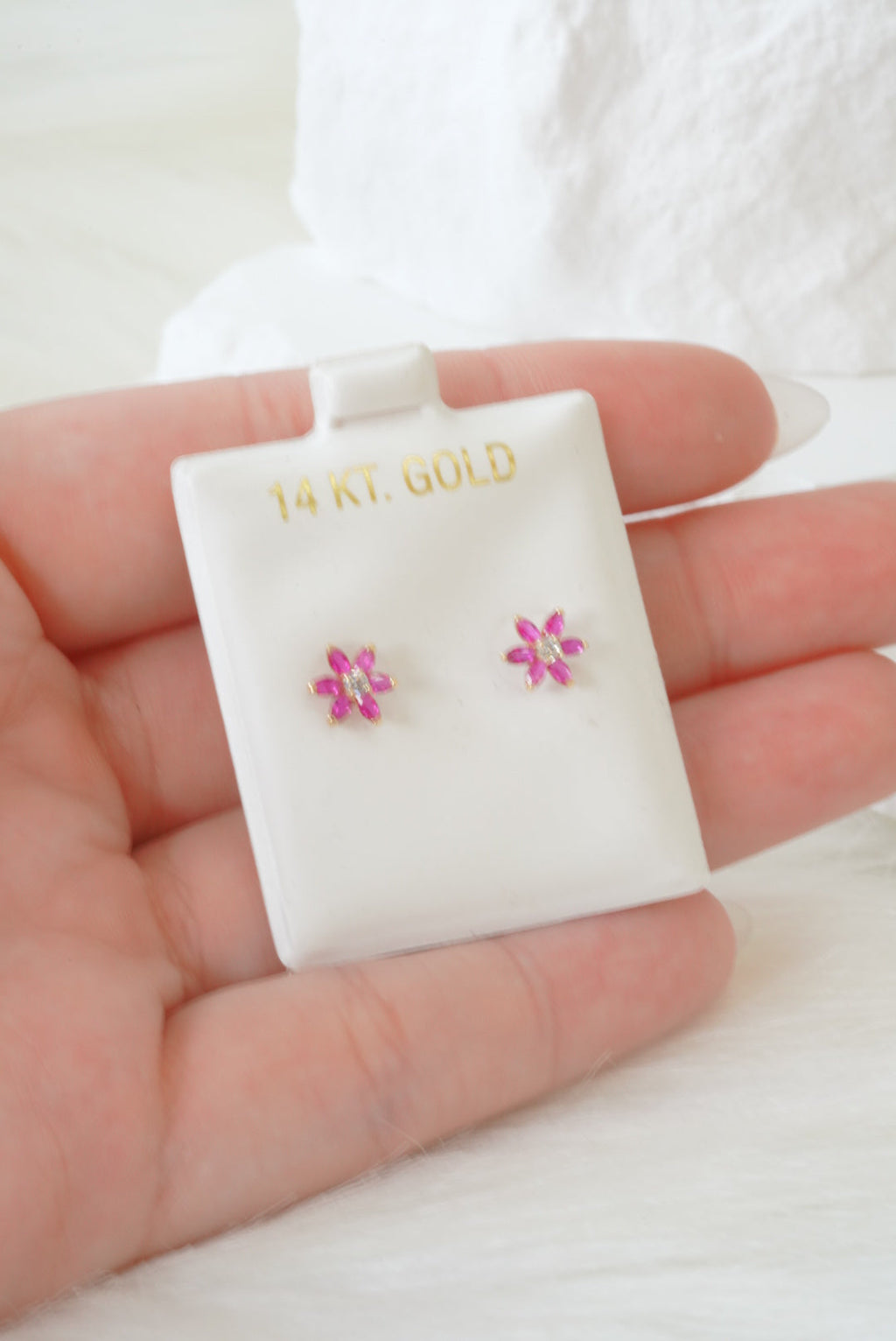 14k Baby Earrings - Fucsia Flower