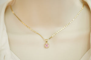 14k Set or Single Square Light Pink Earring, Chain and Pendant