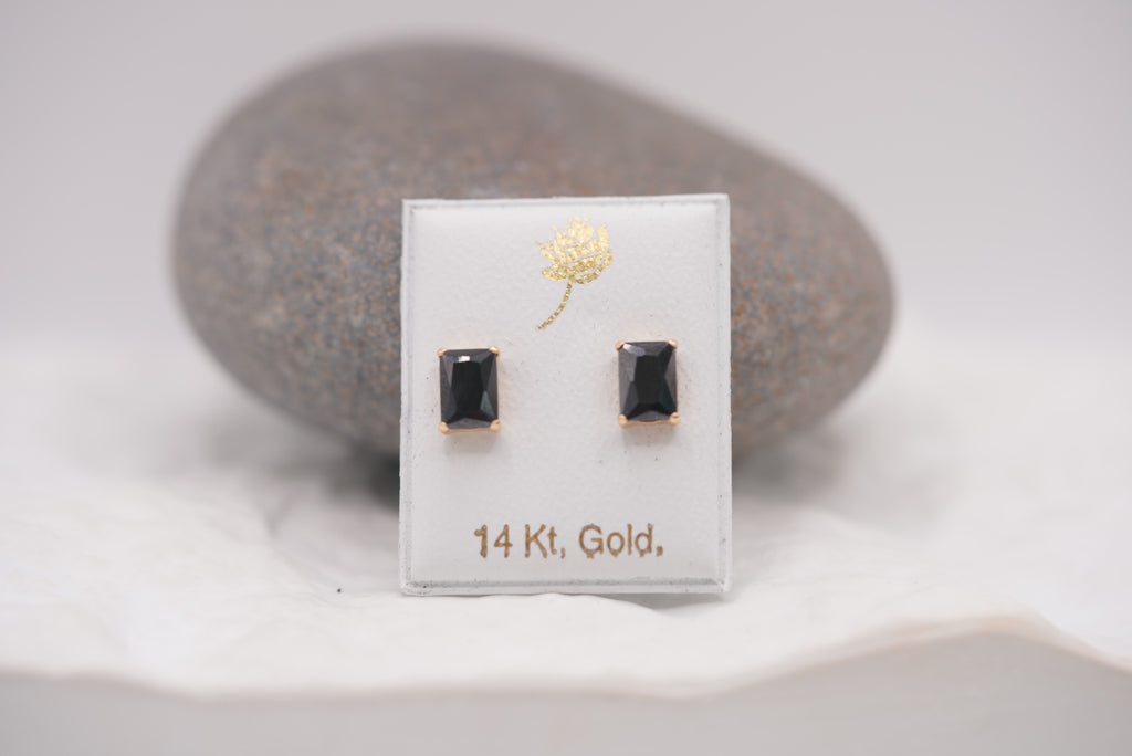 14k Earrings - Black Stone