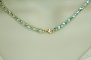 14k Crystals Blue or Pink Necklace