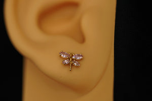 14k Pink Crystal Dragonfly Stud Earrings