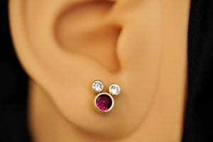 14k Three Crystals Earring