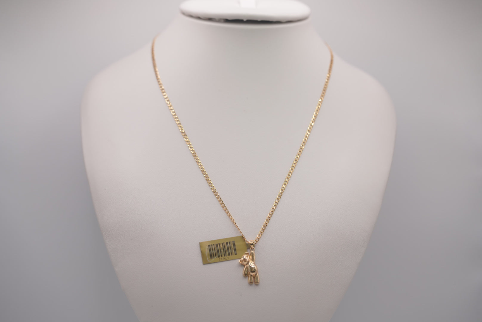 14k D Cut Chain with Pendant - Teddy Bear