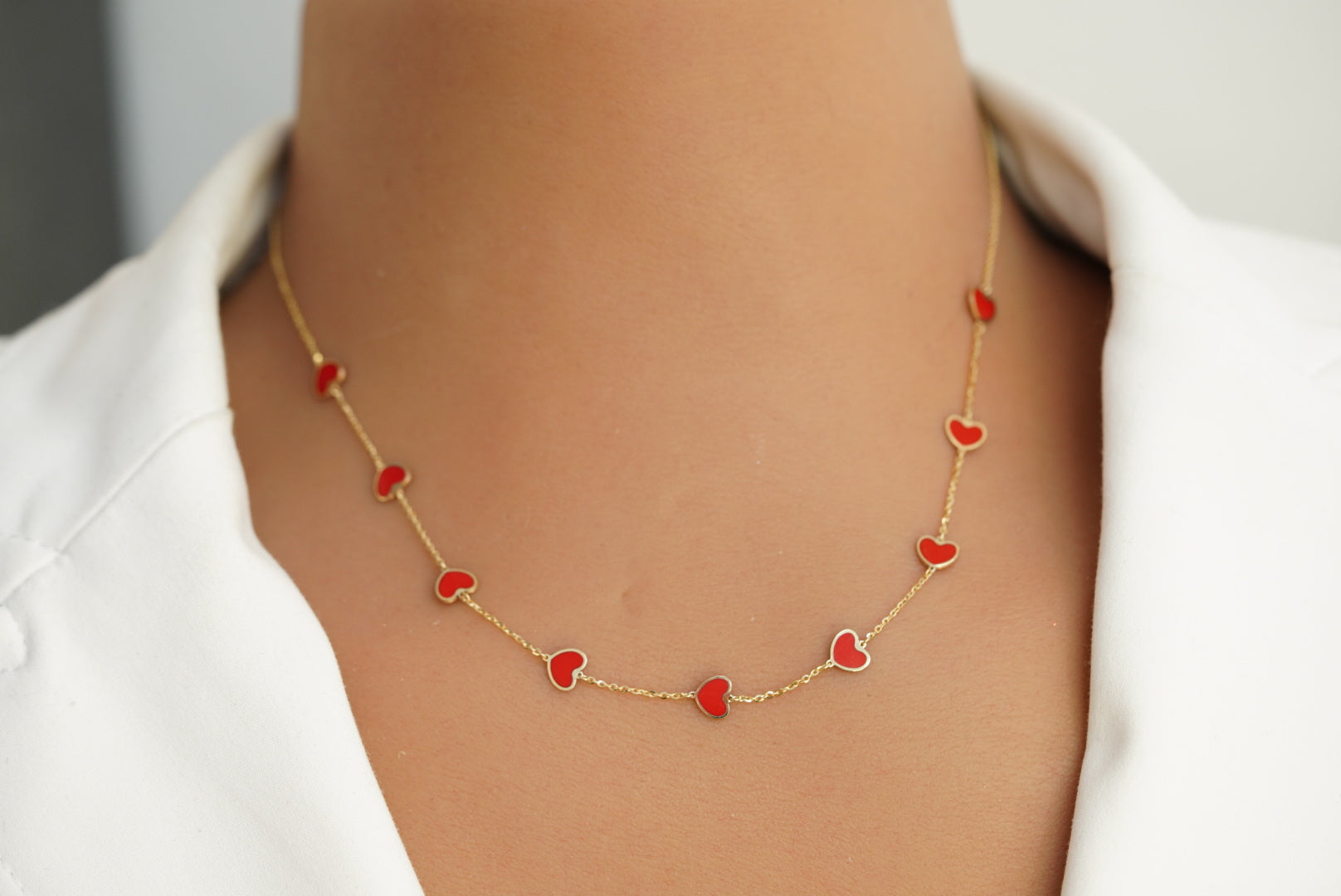 14k Red Hearts Necklace & Earrings Set