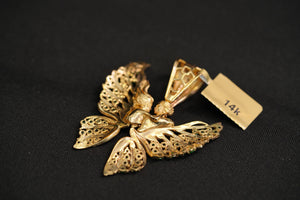 14k Butterfly with Green Crystals Pendant