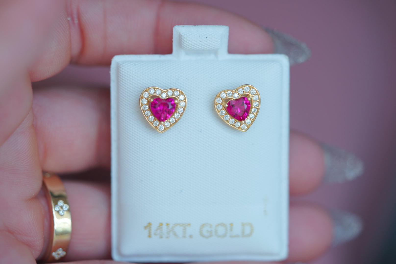14k Earrings - Pink Hearts