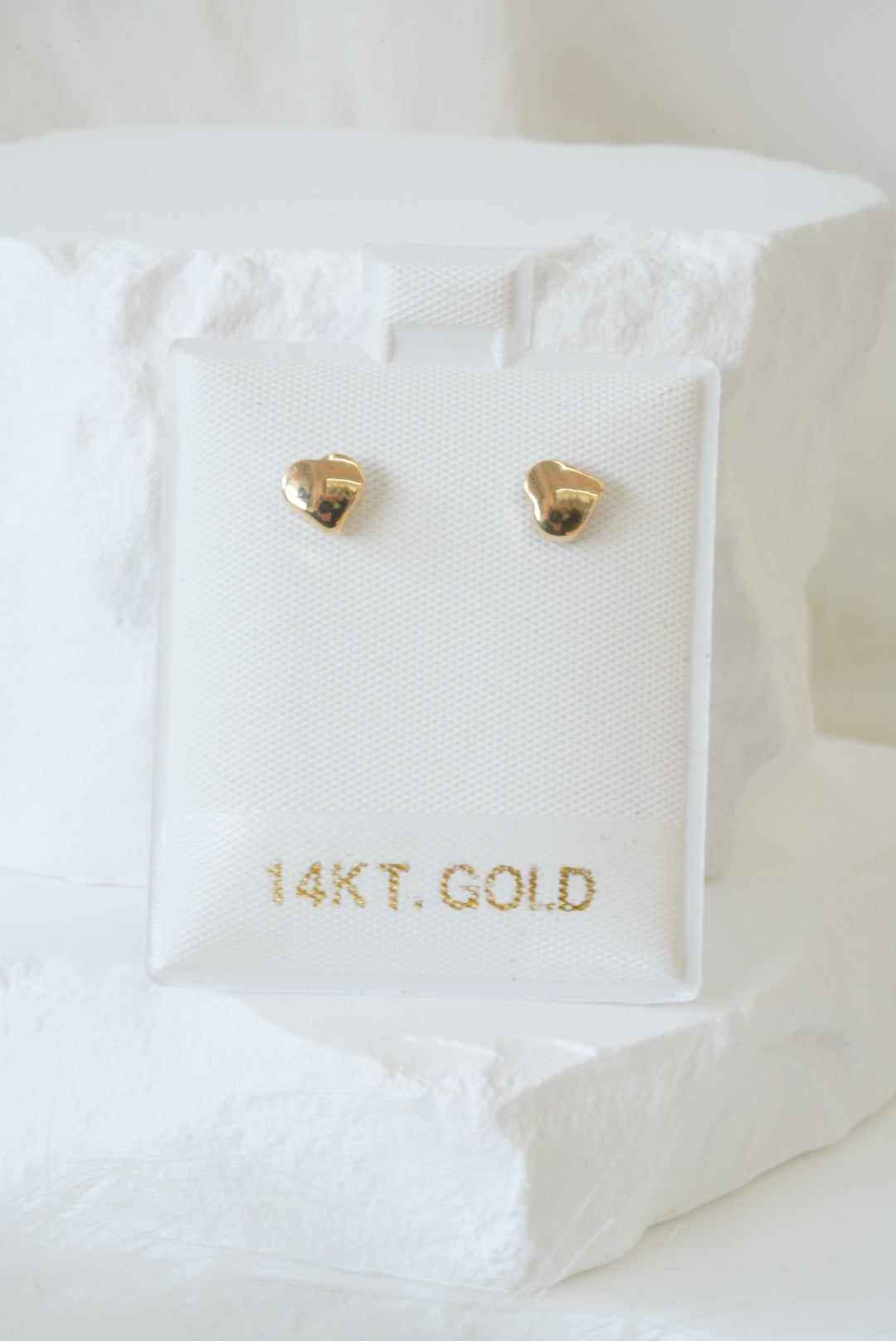 14k Baby Earrings - Tiny Puffy Hearts