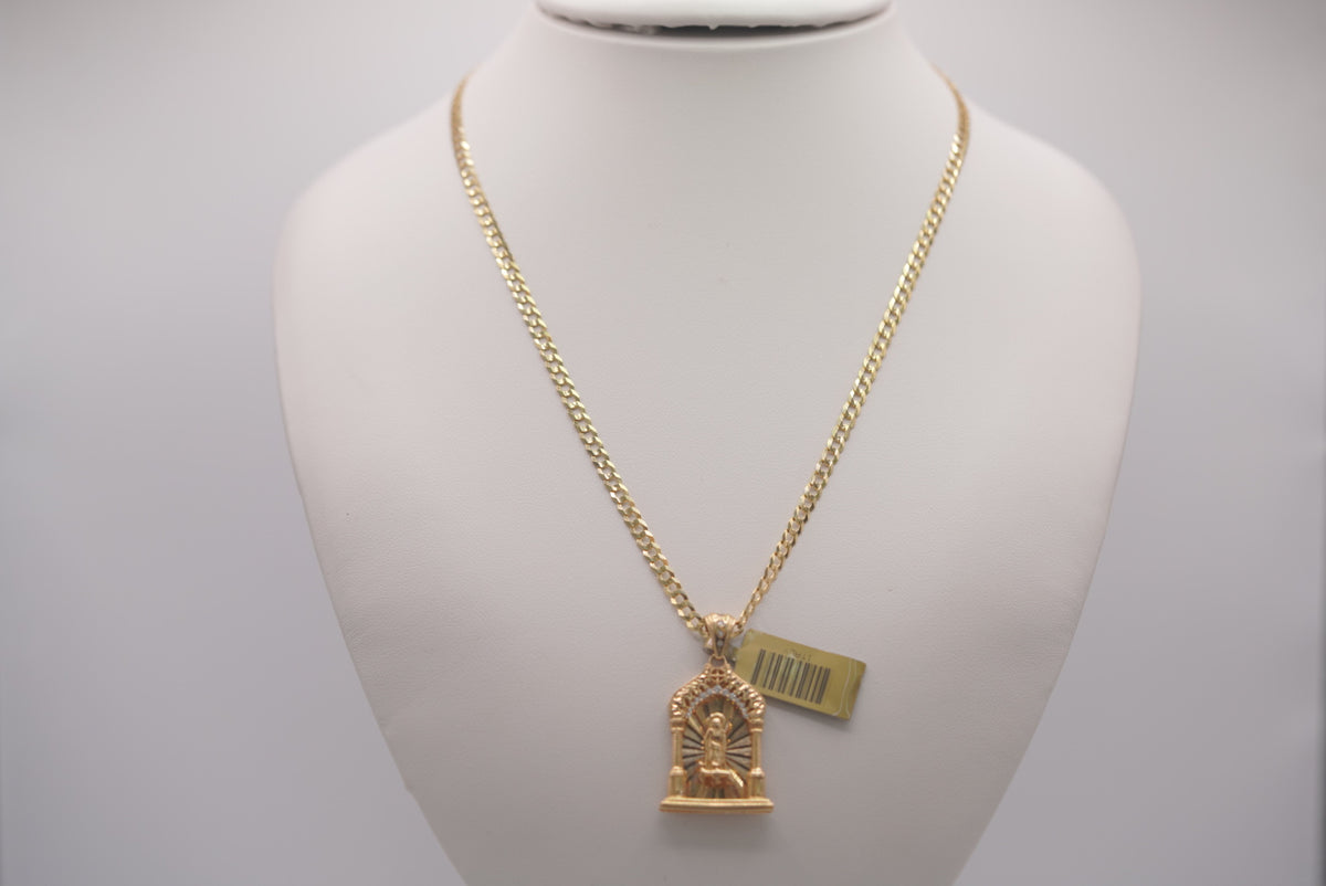 14k D Cut Chain with Pendant - Faith & Peace