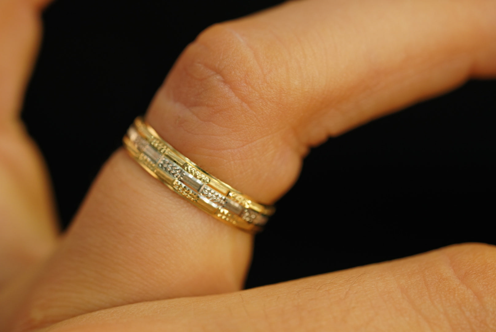 14k Two Gold Rectangle Design Band Ring