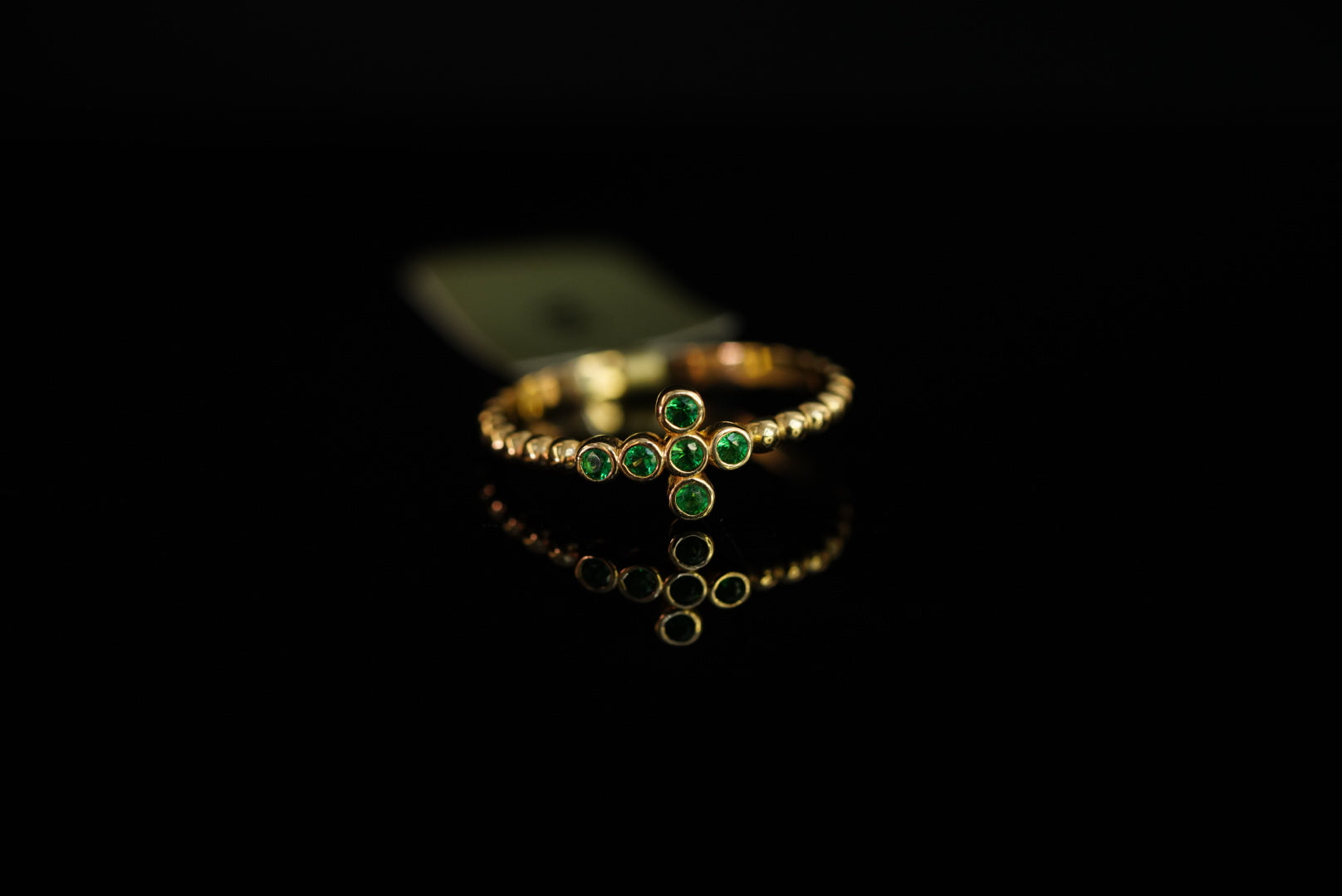 14k Green Crystal Cross Ring