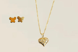 18k Chain with Heart Pendant and Butterfly Earrings