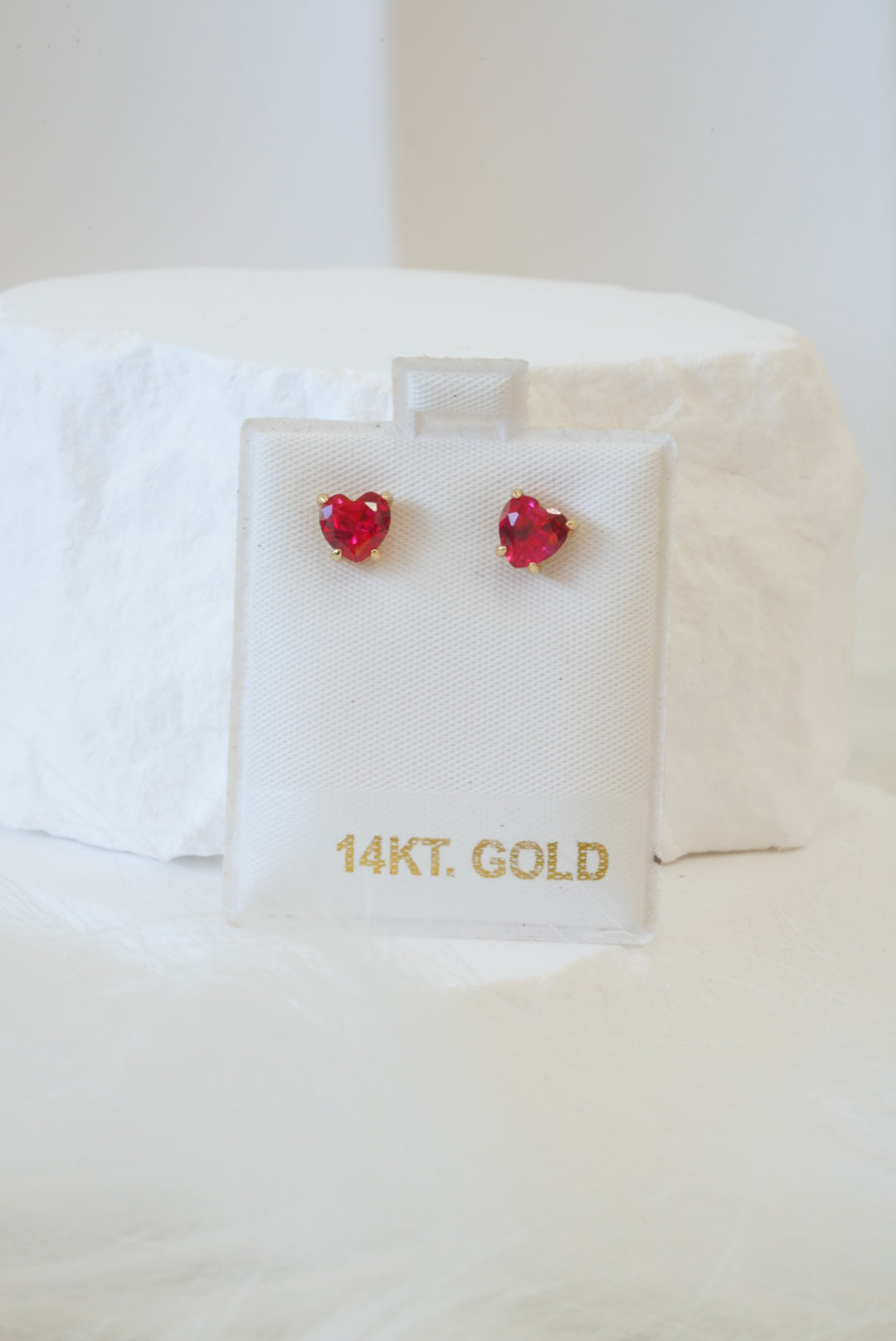 14k Earrings - Pink Stone Hearts