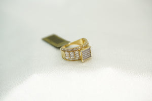 14k Square With Stones and Thick Band with Stones Ring