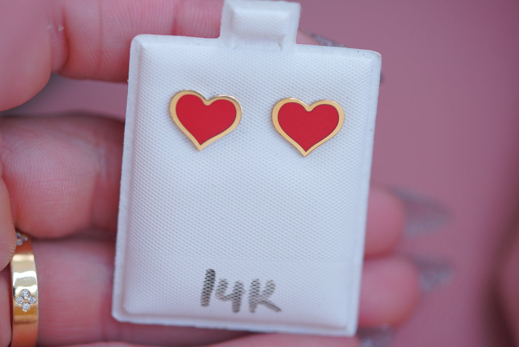 14k Earrings - Red Hearts