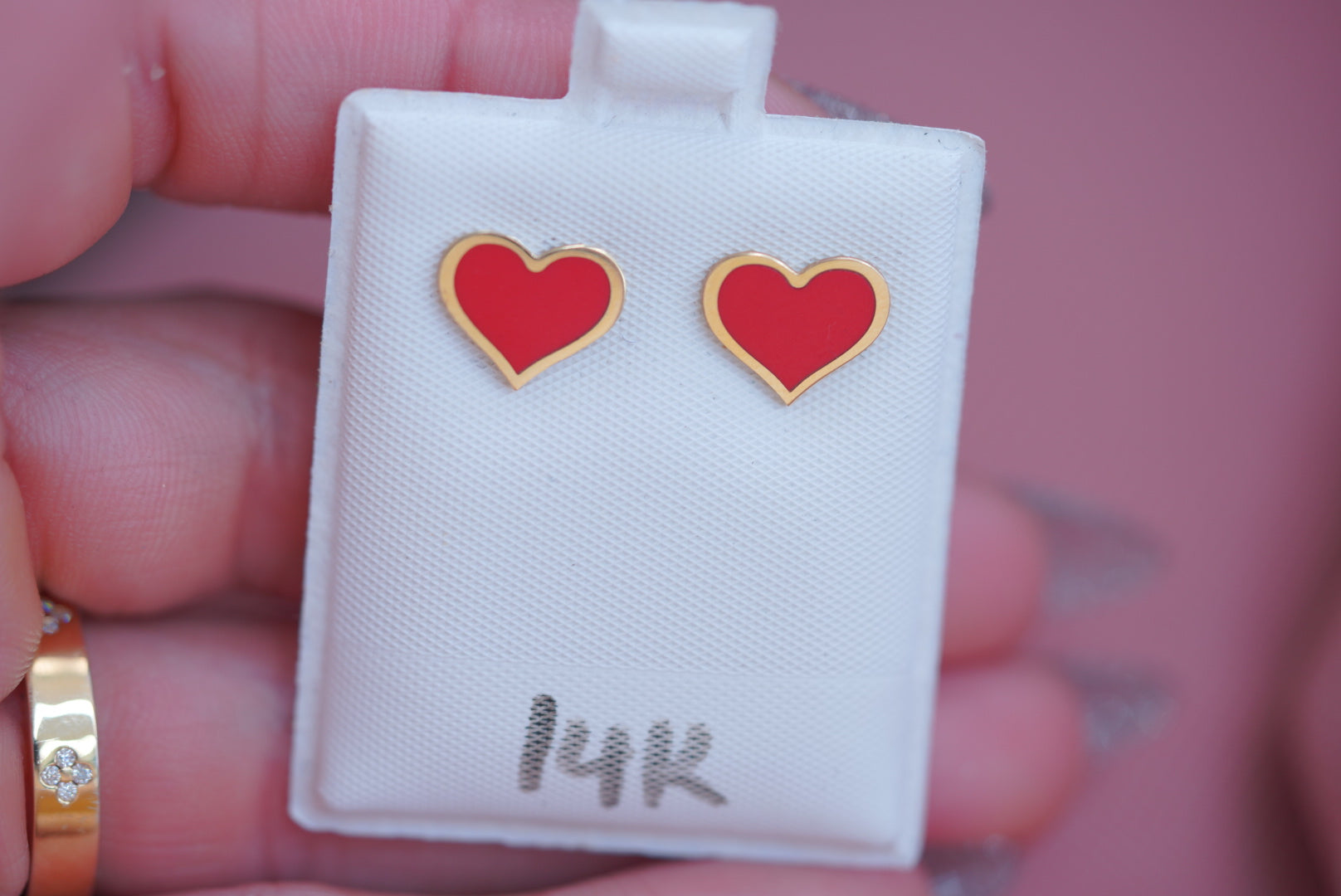 14k Earrings - Red Hearts