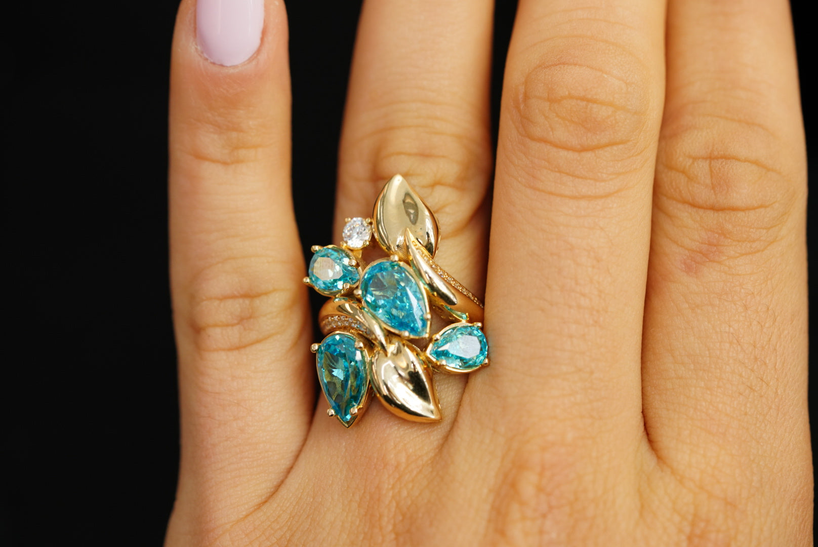 14k Aqua Crystal Ring