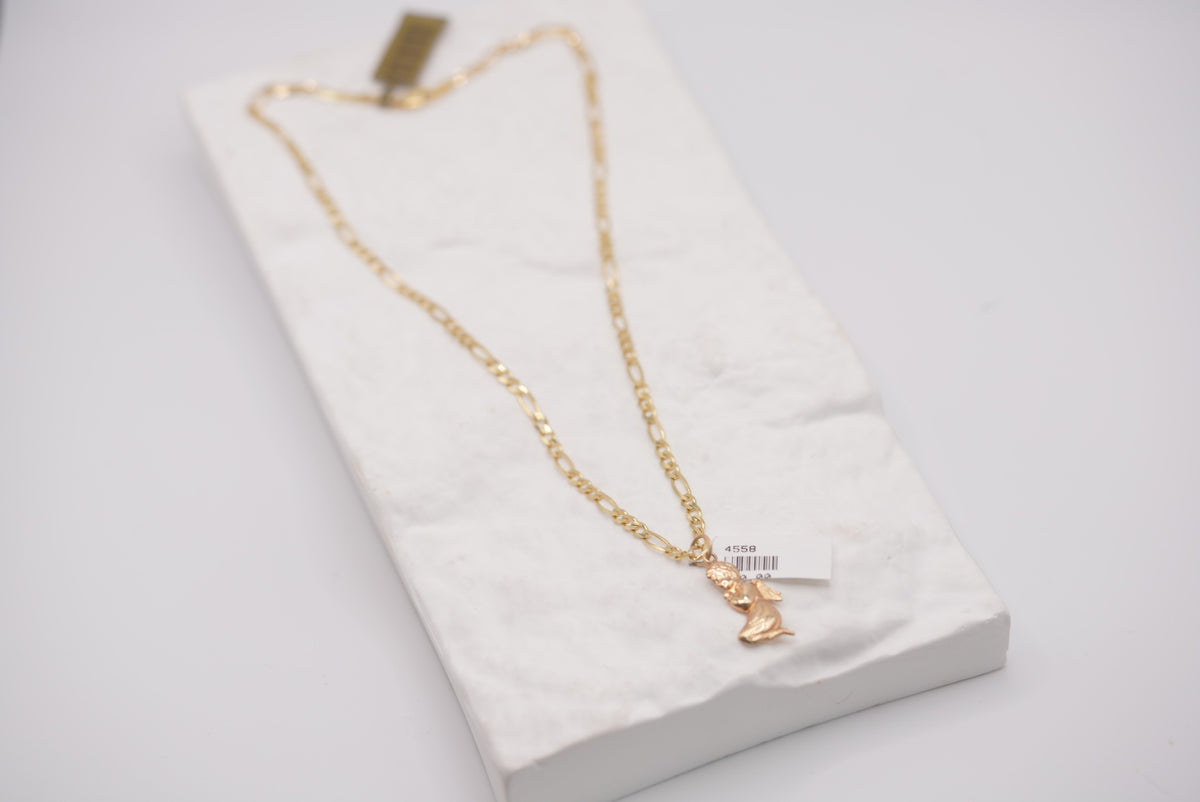 14k Figaro Chain with Pendant - Bedtime Prayer