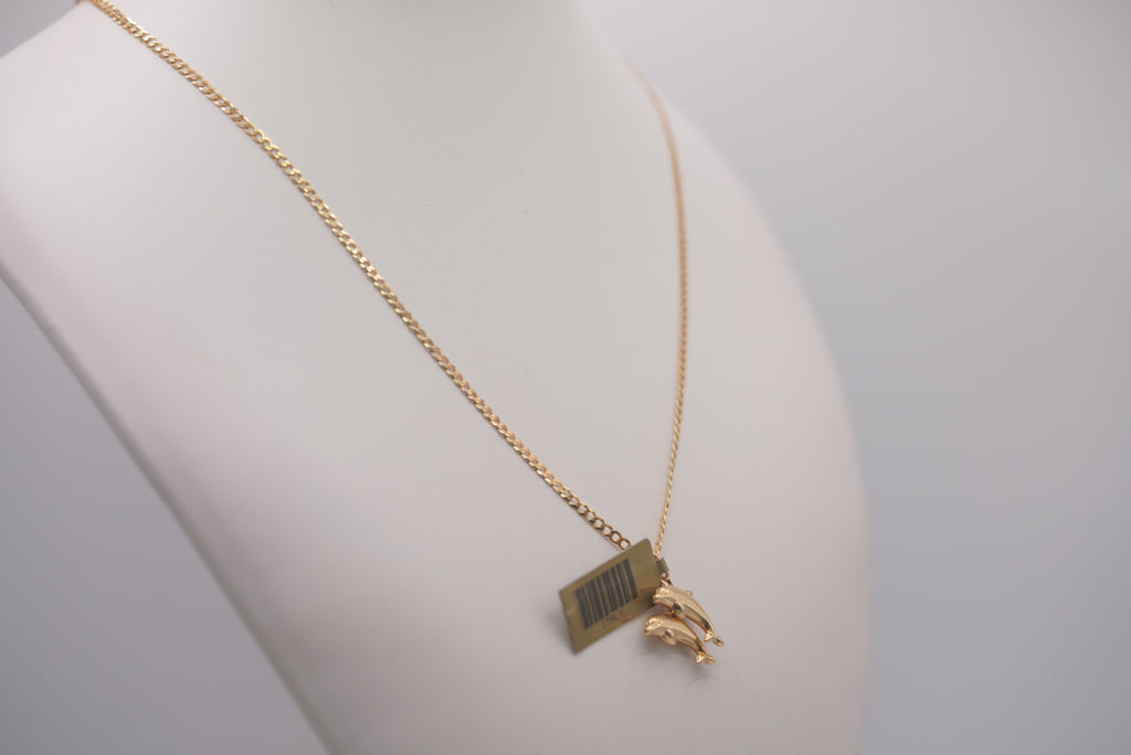14k D Cut Chain with Pendant - Dolphin Love