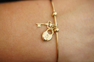 14k Lock and Key Charms Bangle Bracelet