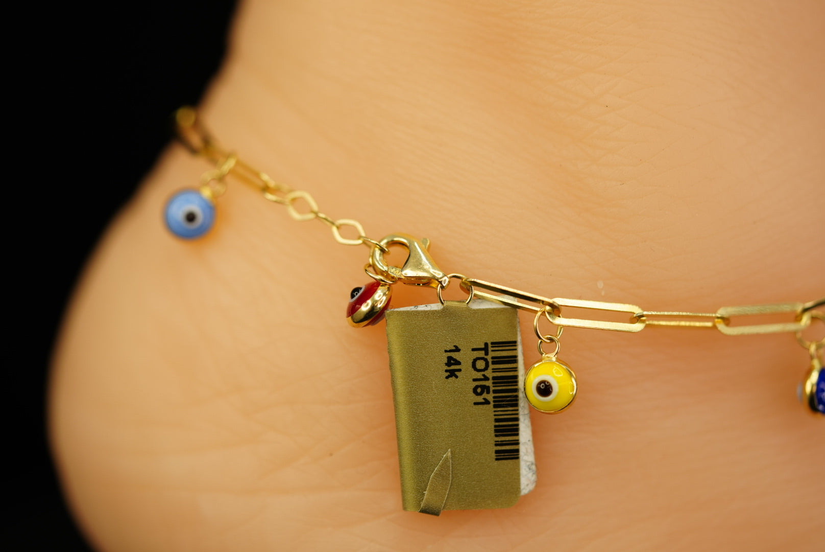 14k Eyes Paperclip Anklet