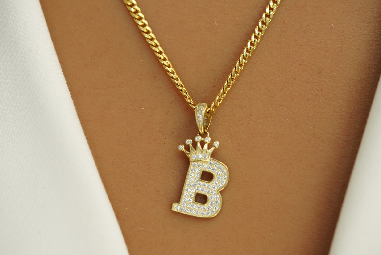 10k Initial Crystal Crown Pendant